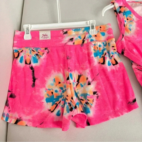 Justice Girls Cinch Side Tank & Short Outfit Set Size Large (12/14) Pink Tie-Dye - Picture 5 of 13